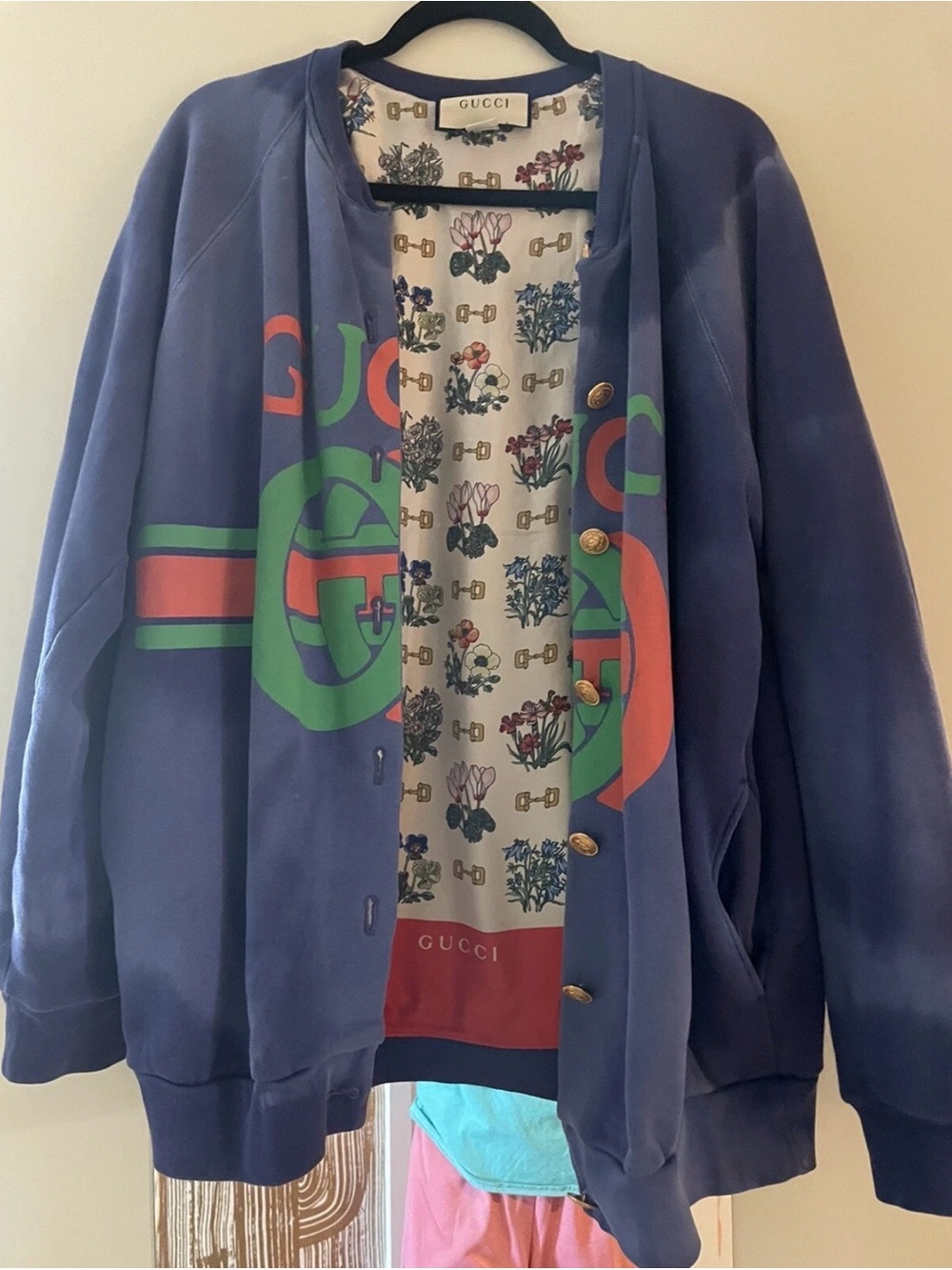 Gucci Bomber oversized Jacket cardigan silk French terry with Logo small medium